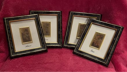 Le Stelle Creazioni Artistiche 925 Argento Four Seasons Set 6.5” x 5.5” Primavera Autunno Inverno Estate Framed WOW!