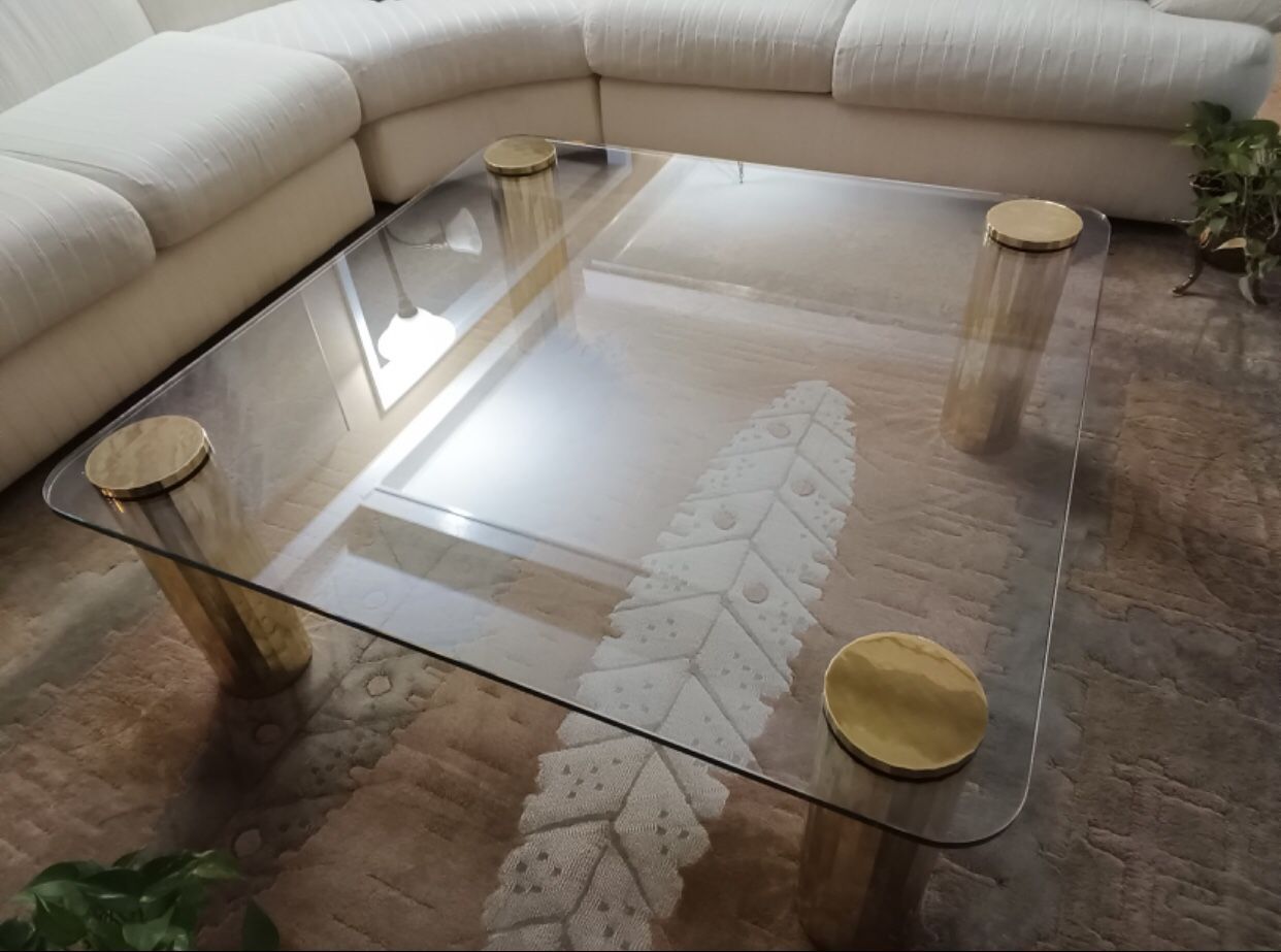 Mid Century Modern Glass Top Coffee Table 