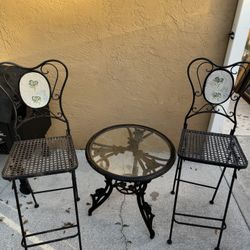 Cast Iron Round Table And Bar Stools