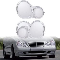 2X Clear Headlight Lens Cover Replacement for 1996 Thru 2002 Mercedes W210  E320  E430