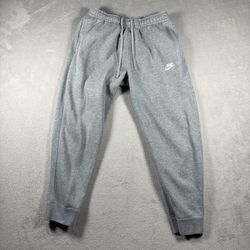 Nike Joggers Sweatpants Mens Medium Gray Swoosh Logo Drawstring Fleece #1605