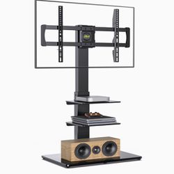 AM alphamount TV Stand with Mount for 37 40 43 49 50 55 60 65 70 75 Inch LCD LED TVs, Height Adjustable Swivel Universal Tall Floor TV Stand with Stor