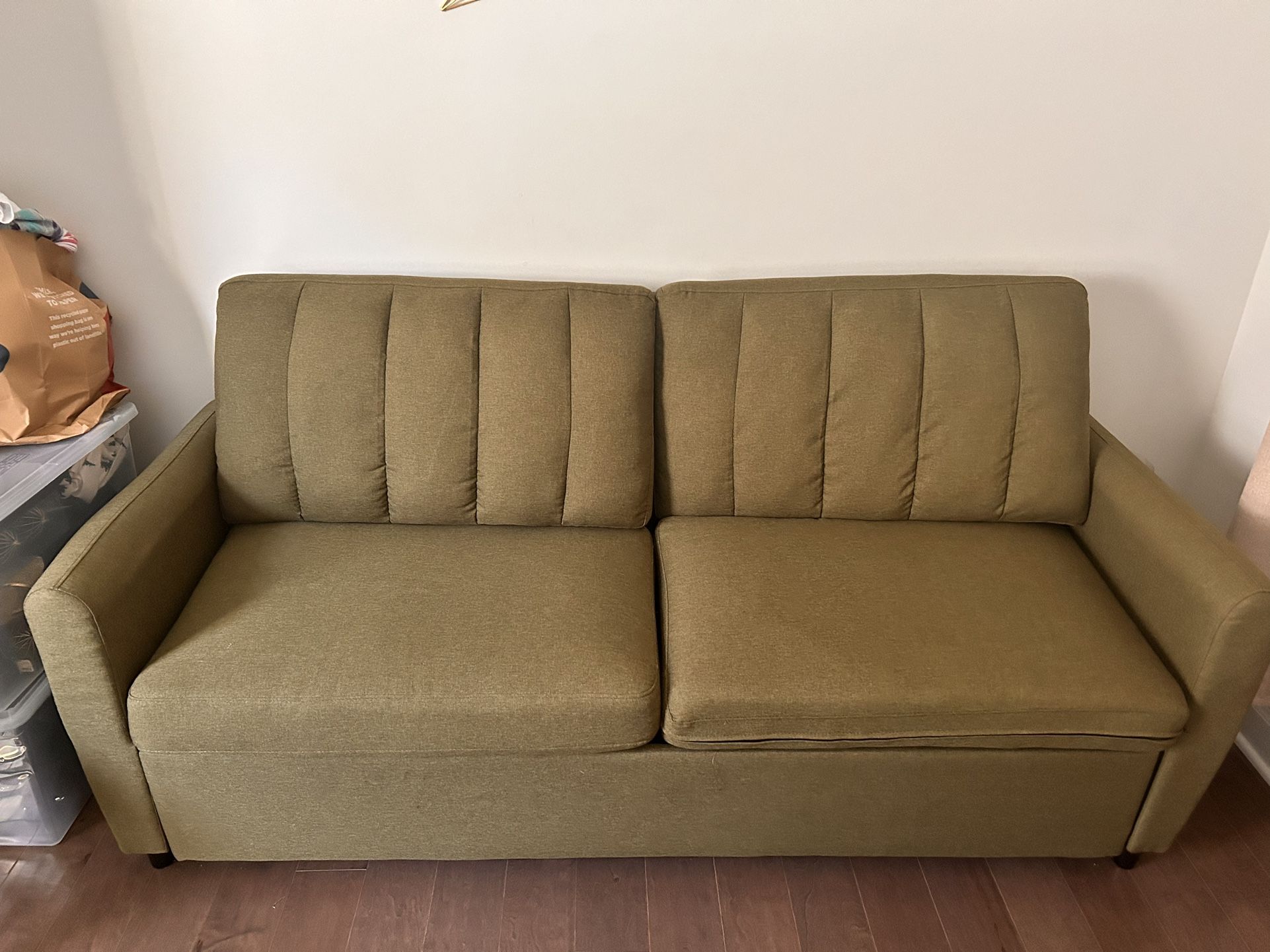 Green Linen Sofa Sleeper With Memory Foam