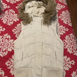  Jackets & Coats White F21 Puffer Vest WITH Fur Trim Hood