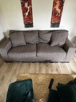 Gray Fabric 3-Seat Sofa with Cushions for free