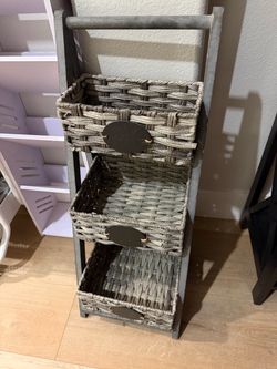 3-Tier Wicker Basket Storage Shelf