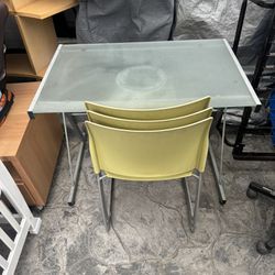 Modern computer writing / student desk w/ frosted glass top . good condition measurements : 24 x 37L x 30 H . 