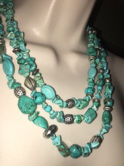 Long 3 Strand Turquoise Colored Necklace