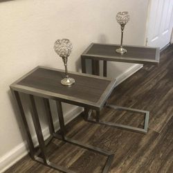  Gray With Silver Metal Frame 2 End / Side Tables $ 25 Each 