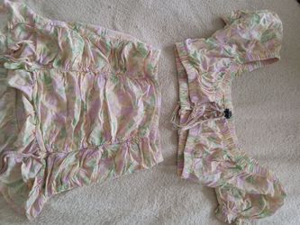 Pastel Floral Two-Piece Ruched Set