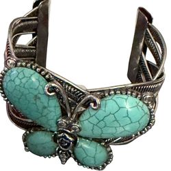turquoise Color Silvertone Cuff Bracelet