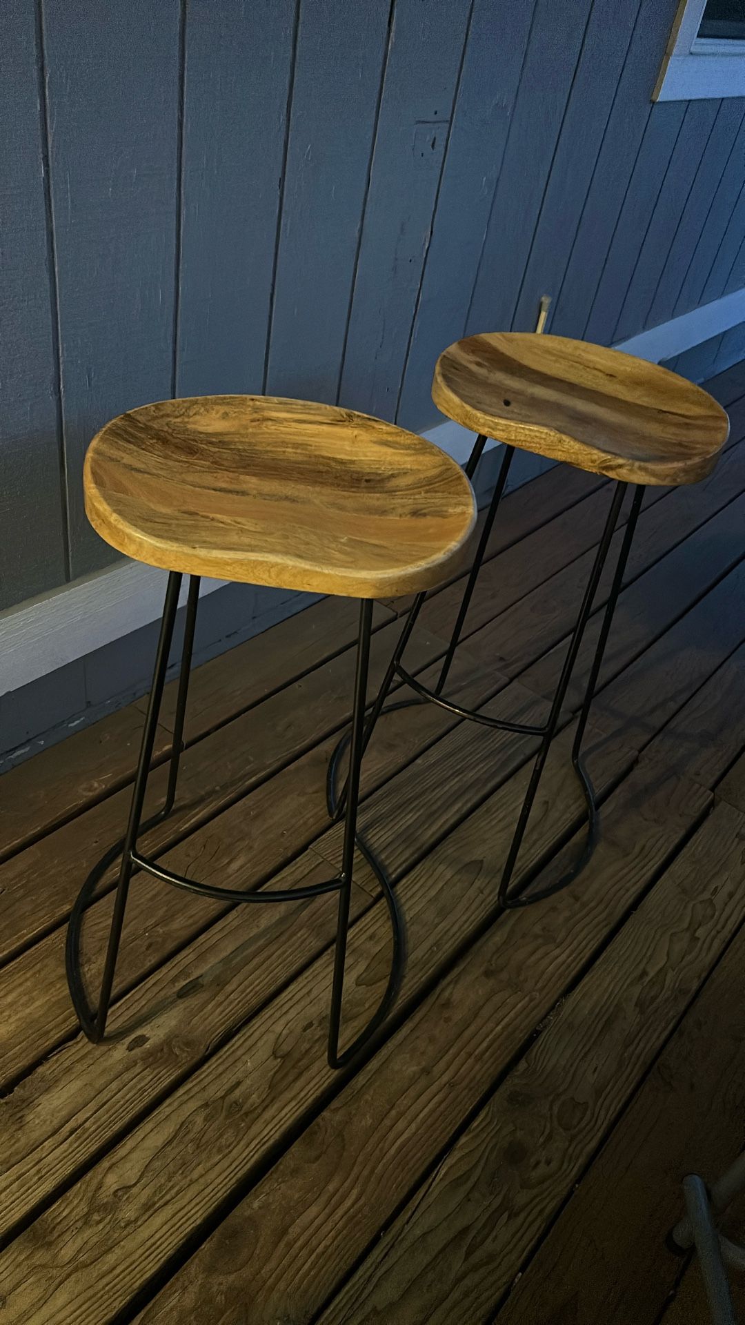Two Solid Wood And Metal Stools