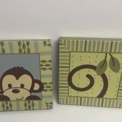 10" x 10" Canvas monkey wall art 2" thick kids room jungle decorative - 984