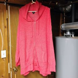 Torrid Women's Size 6 (6XL) Pink Waffle Knit Full Zip Hoodie Sweater