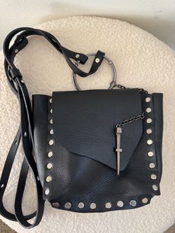 Black Leather Studded Crossbody Bag