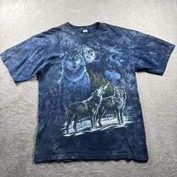 Vintage The Mountain Style Wolf Mens M Blue Wolves Pack Animal Nature T Shirt#