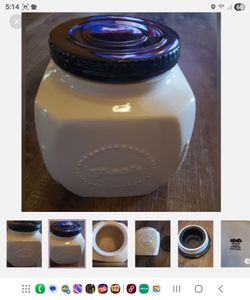 SCM Home Stoneware Canister Cookie Pet Treat Jar Black Lid