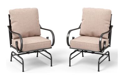 PHI VILLA Outdoor Patio Metal Rocking Sofa Chairs Set of 2 Metal Patio Furniture Set with 5.5" Thick Cushions