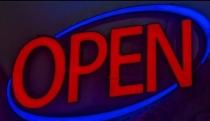 Commercial Business Neon Lighted Flashing Open Sign Blue Red Two Prong Plug WORKS