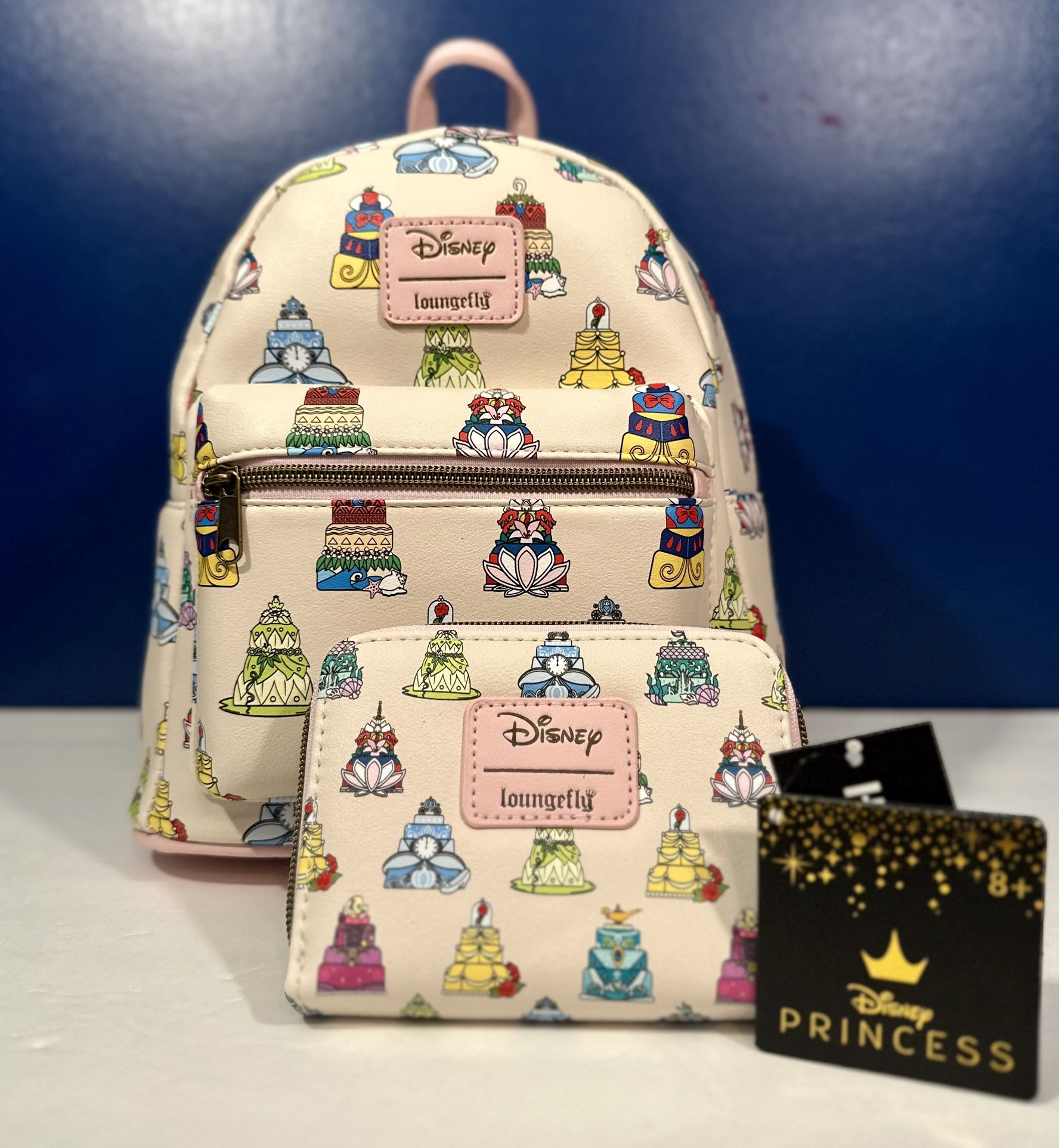Loungefly Disney Princess Cakes Mini Backpack Wallet NWT