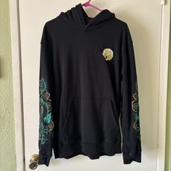 Japanese Emerald Dragon Embroidered Black Hoodie With Green And Yellow Stitching 