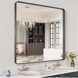 LOAAO 28X32 Inch Black Metal Framed Bathroom Mirror 