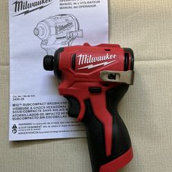 Milwaukee. M12 Lithium Ion Brushless Cordless 1/4” HEX Impact Driver (Tool Only). 3450-20.
