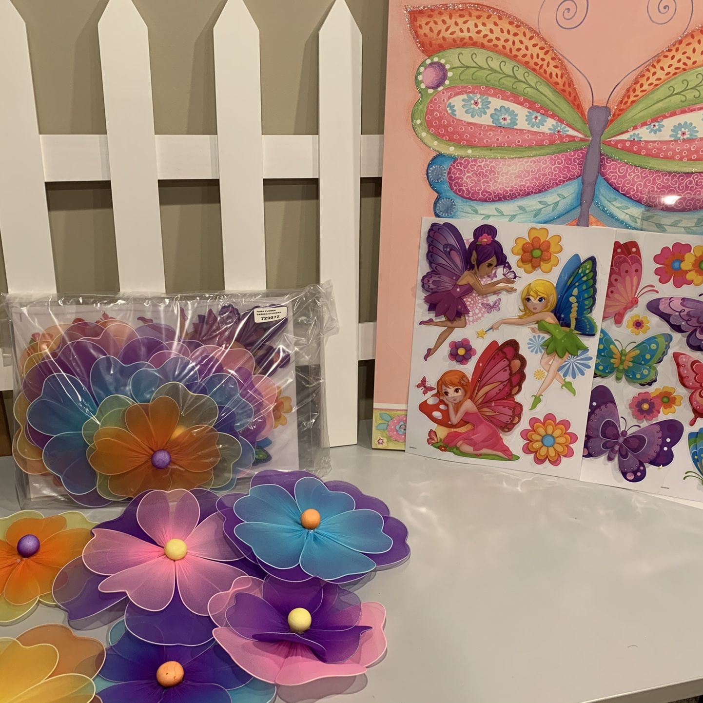 New Hearth Song Garden Fairy Wall Stickers, Picket Fence and Butterfly Painting