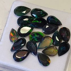 4pcs. Natural Ethiopian Black Fire Opal Pear Cut Loose Gemstone