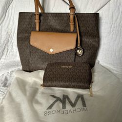 Michael Kors Brown and Tan Tote Bag with matching wallet