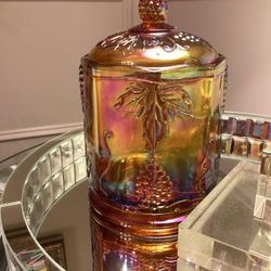 Indiana Glass Candy Jar & Lid - grape and leaf design 7”T x 4.5” (SEE ALL PICS) perfect condition!!!