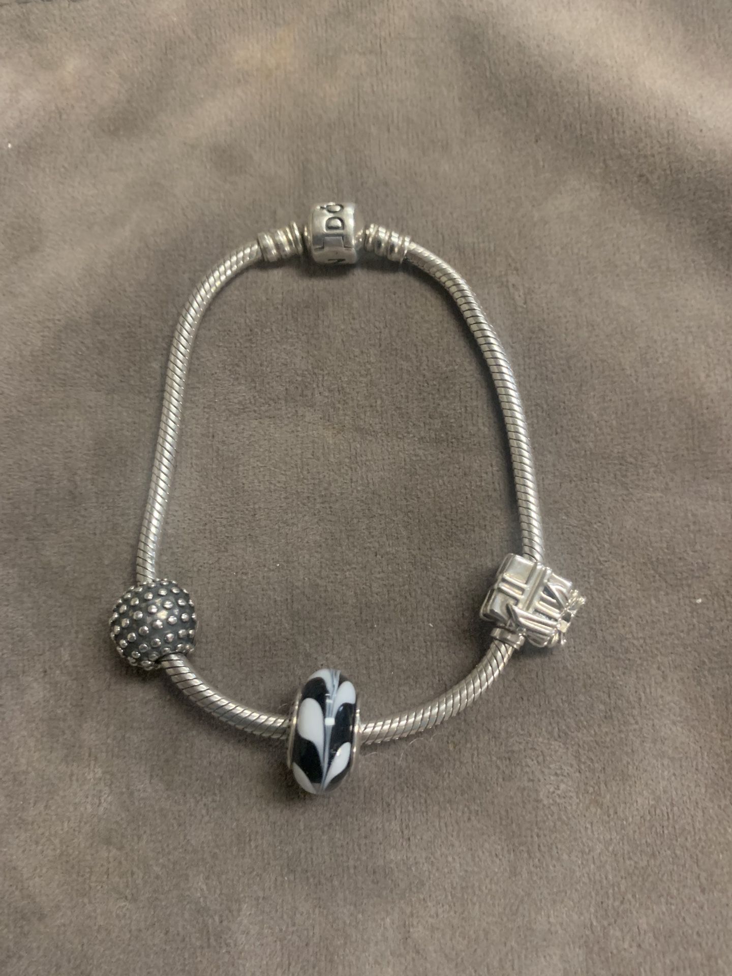 Authentic Silver 925 Pandora With Three Charms Bracelet
