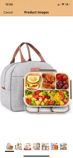 Bento Lunch Box Set Bento Box, 4-Compartment Lunch Containers,High Capacity Lunch Tote Bags for Work, Travel, Outdoor (Grey) ( please follow my page a