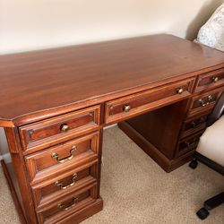 Solid Oak Desk And Swivel Chair