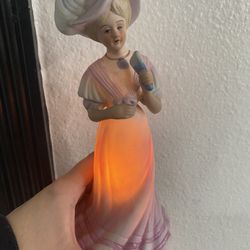 Vintage I W Rice IRICE Ceramic Japan Victorian Woman in Purple Night Light Lamp