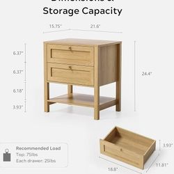 🥨Modern Nightstand with Drawers, Large Farmhouse Wood Bedside Table with Open Shelf, 22" Wide Tall End Table for Sofa, Bedroom, Living Room