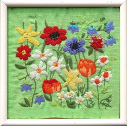 Flower field vintage framed needlepoint tapestry needlepoint tapestry floral