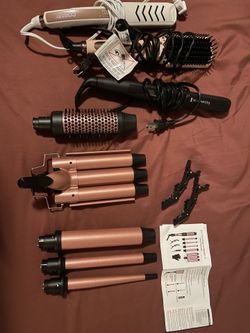 6in 1 tools are brand new , LANGE straightened brush has hair dye stain on cover