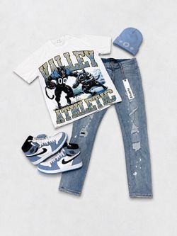 Vale Tee , Purple Jeans, Jordans , Chrome Beanie