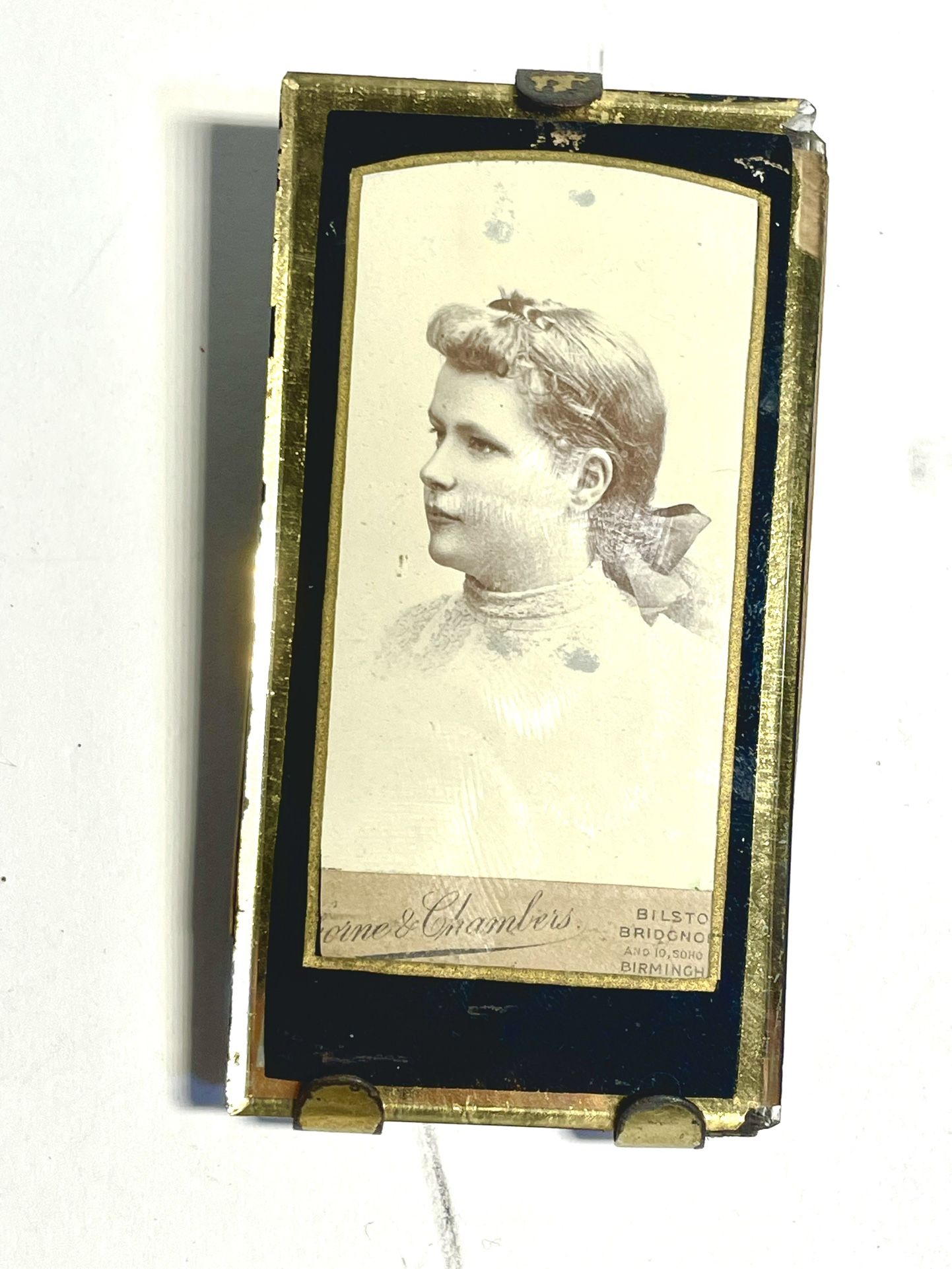 Antique Cabinet Photo Young Woman Head Shot Studio Picture On Easel