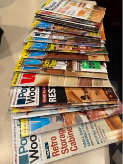 Stack of woodworking magazines for FREE; popular woodworking and Wood magazines; cool hobby projects; shop organization tips