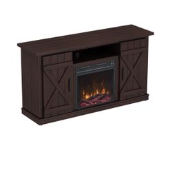 Barn Door TV Stand With Electric Fireplace, Sawcut Espresso