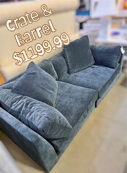 Crate & Barrel Midnight Blue Plush Couch Sofa