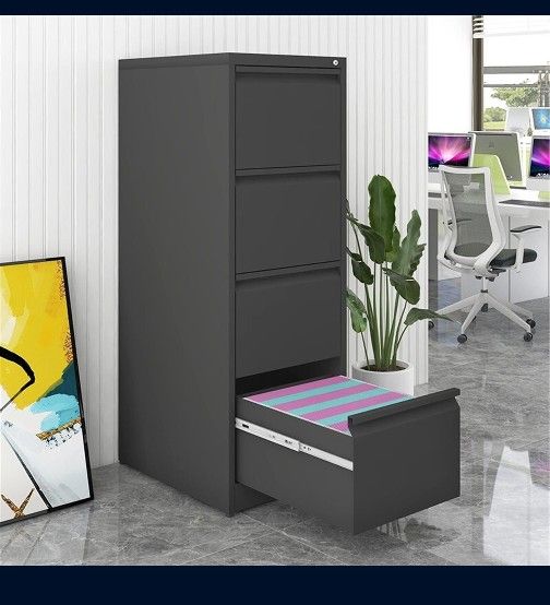 4 Drawer Vertical File Cabinet with Lock,Filing Cabinet, Metal Filing Cabinet for Home Office Organizer Storage Cabinet Letter Size/A4/Legal File 