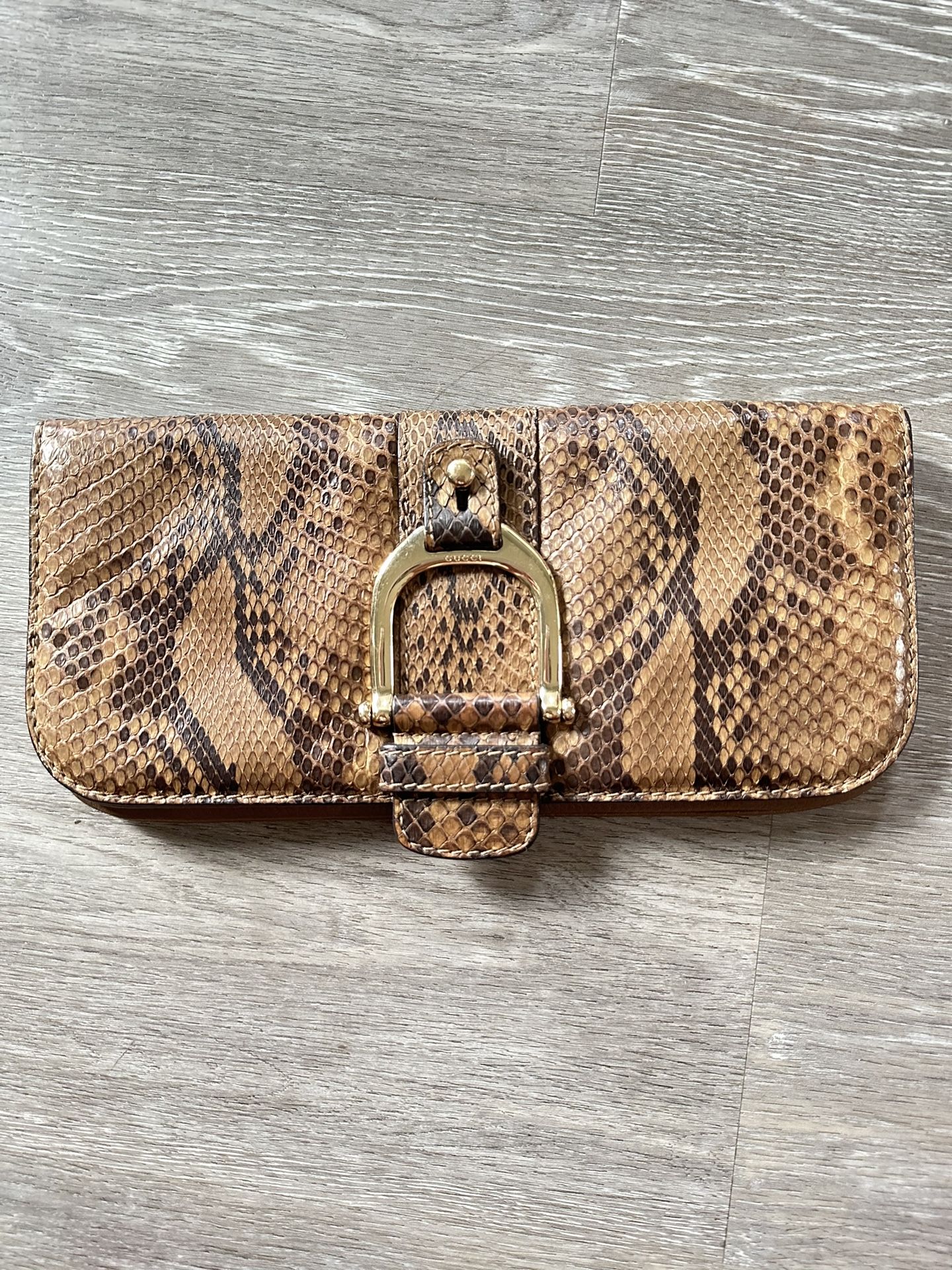 Gucci Brown Phyton And Greenwich Leather Clutch