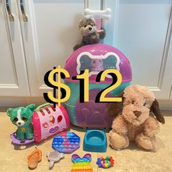 $12 Puppy Salon Play Pretend Pet Care Dog Stuffed Animals and carrier