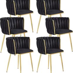  Dining Chairs Set of 6, Velvet Upholstered Dining Chairs with Gold Metal Legs, Modern Accent Chairs for Living Room, Dining Room, Kitchen (Black)