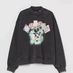Modern Disney Mickey Mouse Crewneck Sweatshirt Mens Pullover Black Gray XS