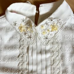 Beaded embroidered Flowers On Collars Stretch Shirts 