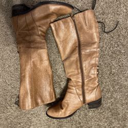 Steve Madden Women's Laceupw Western Boot Cognac Leather Wide Calf